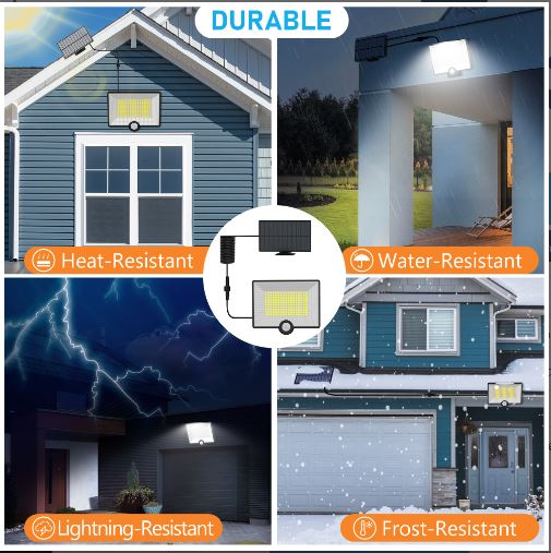 Proiector LED Solar 40W cu Senzor de Mișcare, 204 LED-uri, Panou Solar și Protecție IP65, CLS-IL006
