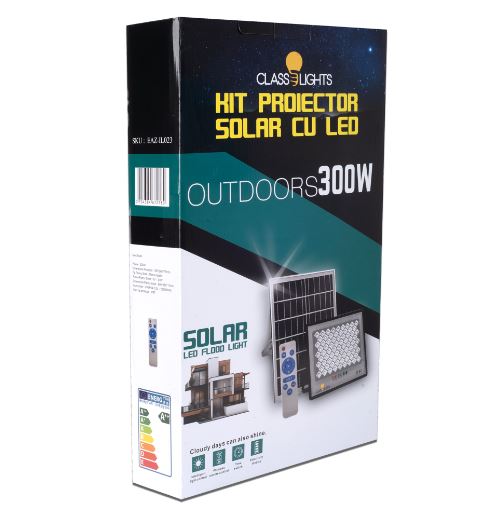 Proiector Solar LED 300W cu Panou Monocristalin, Telecomandă și Protecție IP67, EAZ-IL023