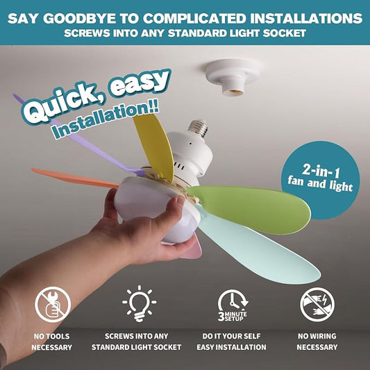 Ventilator de Tavan cu Lumină LED, Telecomandă, Dulie E27, 6 Pale Colorate, 40W, 3 Trepte Viteză, A-168-3