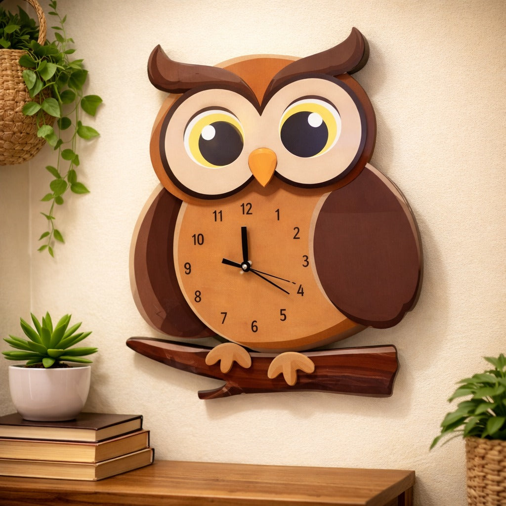 Ceas perete copii din lemn design modern 39x22 cm — Util Pentru Familie și Copii