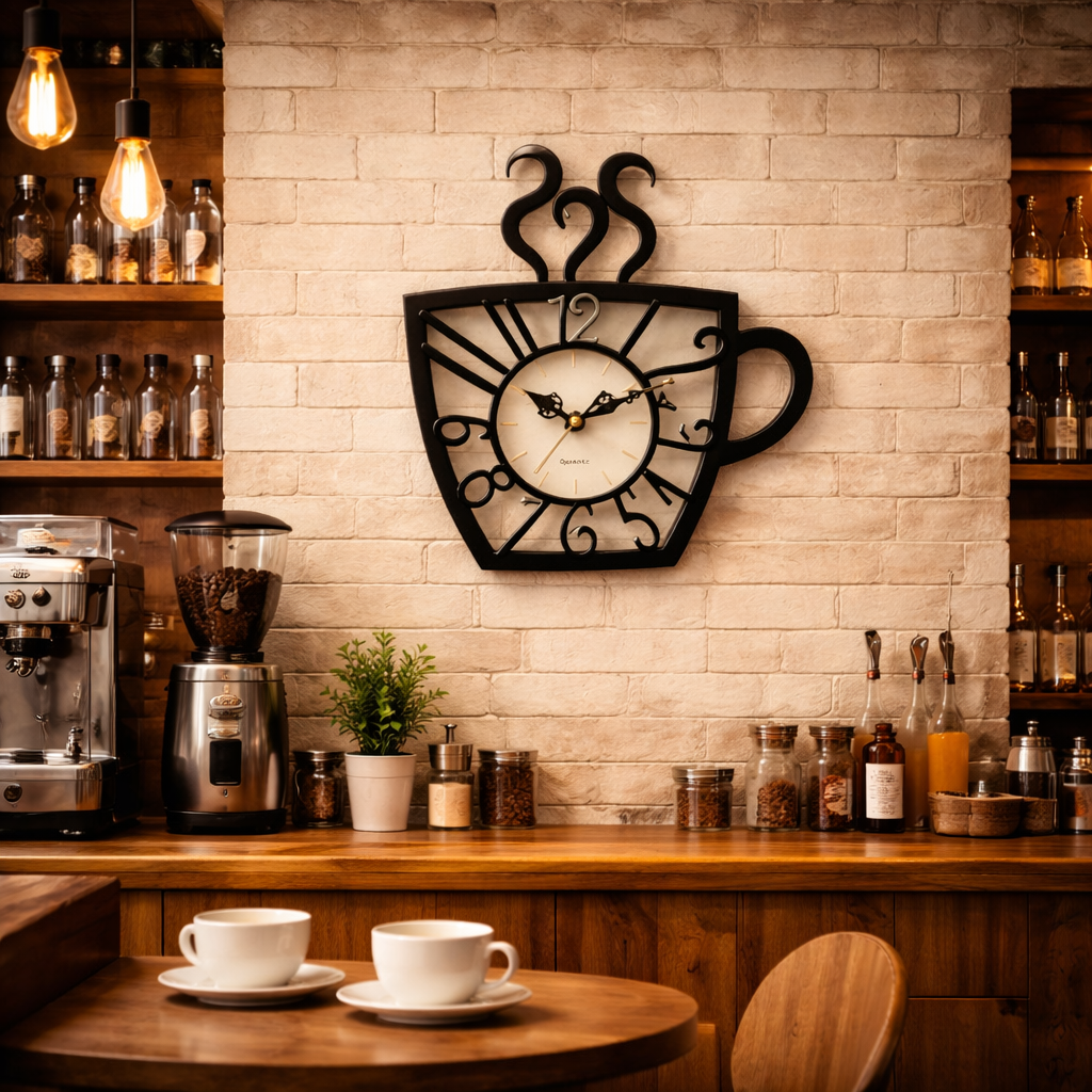 Ceas de Perete Decorativ in Forma de Ceasca de Cafea — Confort Practic Pentru Casa Ta