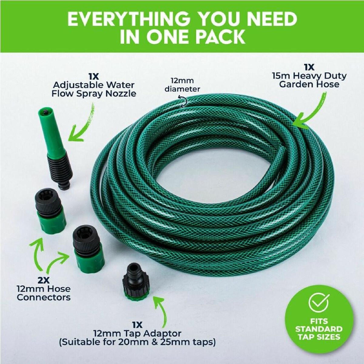 Furtun de Gradina Rotund 15 m cu Accesorii, Set pentru Udat Gradina, M-119