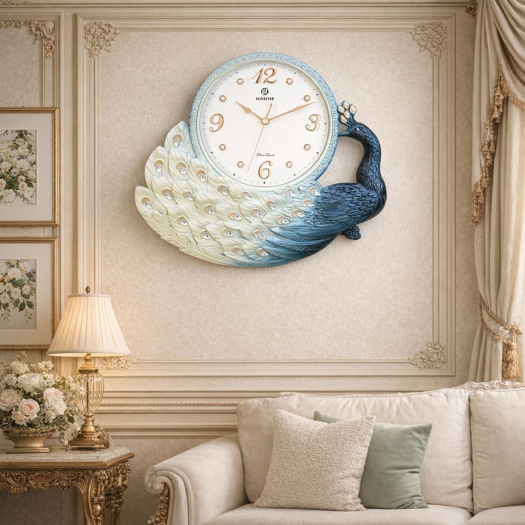 Ceas de perete decorativ cu paun – design elegant – — Confort Practic Pentru Casa Ta