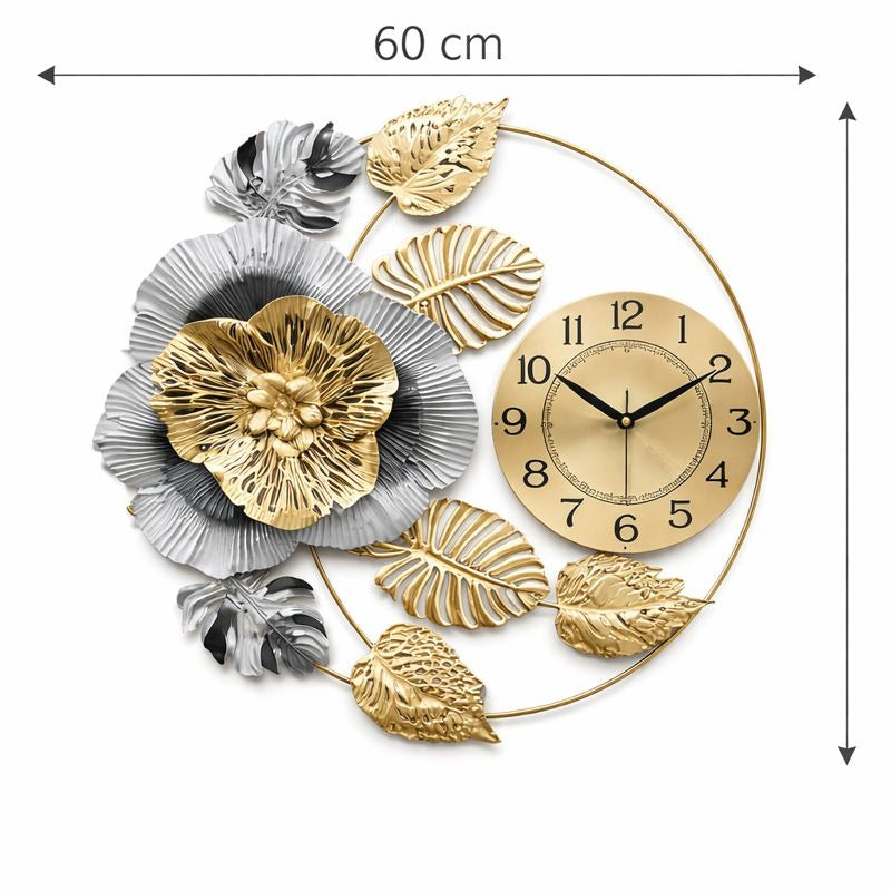 Ceas de perete decorativ floral auriu argintiu 60 cm — Confort Practic Pentru Casa Ta