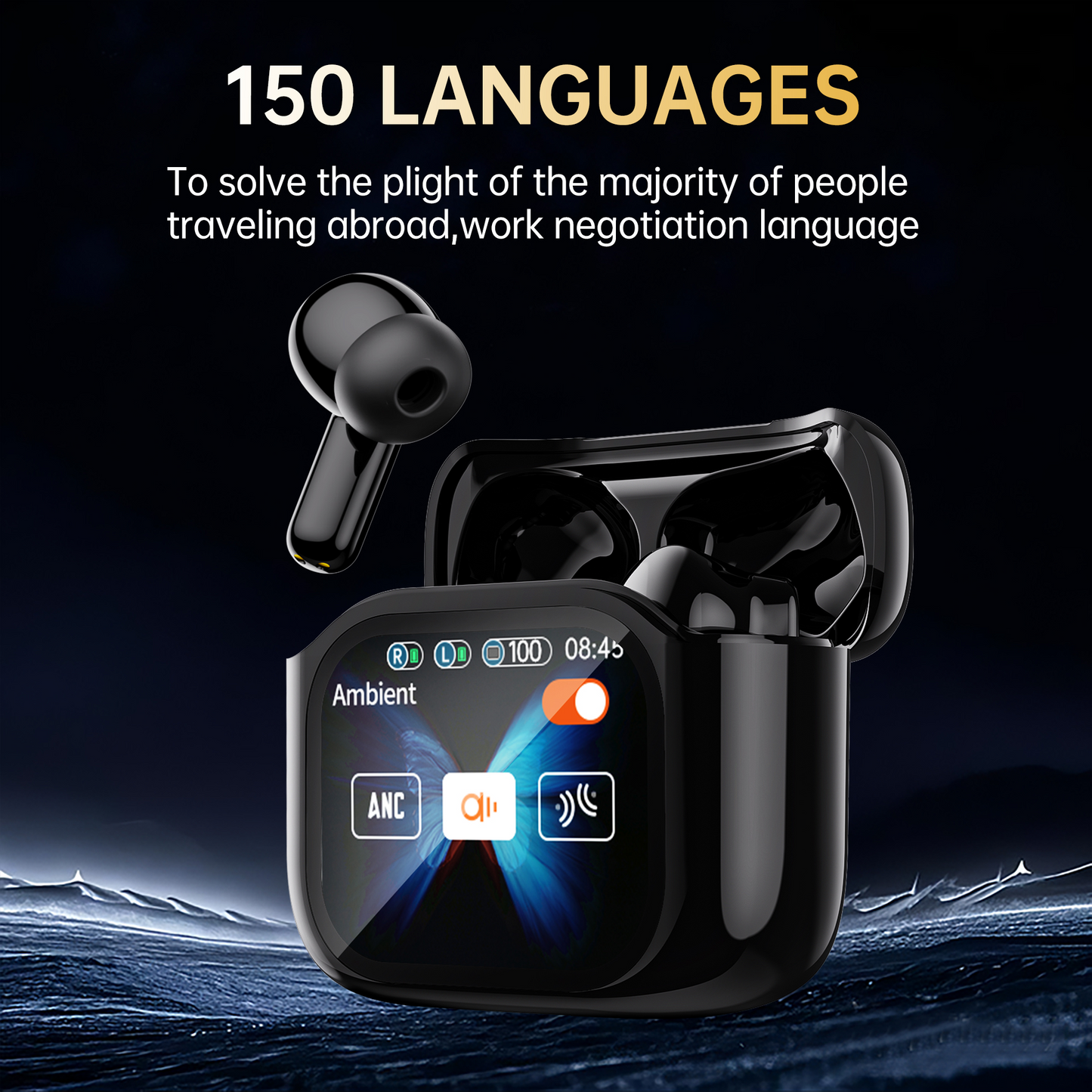 Casti Wireless cu Translator AI Bluetooth si Ecran Digital cu — Utilitate Smart Zi de Zi