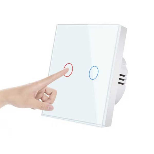 Întrerupător Touch Dublu din Sticlă Albă, LED, Design Modern, CLS-SM013