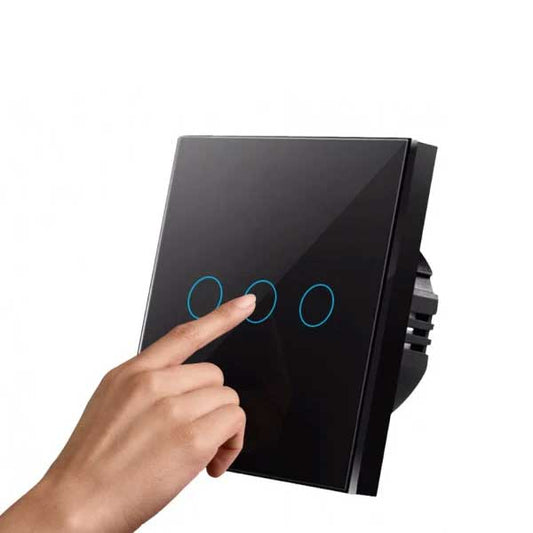 Întrerupător Touch Triplu Negru din Sticlă, LED, Design Modern, CLS-SM016