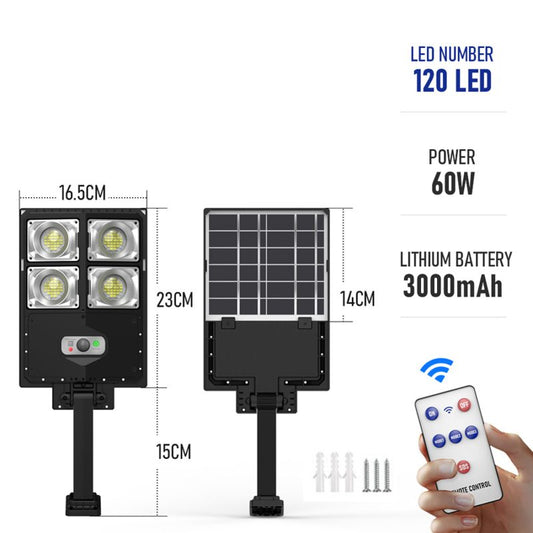 Lampă Solară Stradală 60W cu 120 LED-uri, Senzor Mișcare și Telecomandă, CLS-IL065