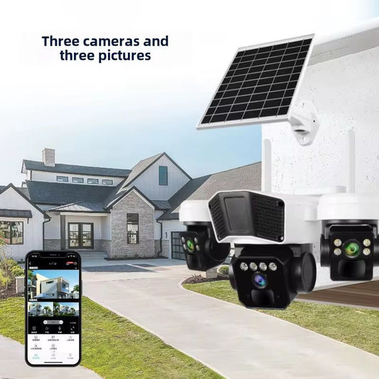 Camera Supraveghere Tripla 4G 15MP PTZ, Panou Solar, Zoom 10X, IP66, A-107