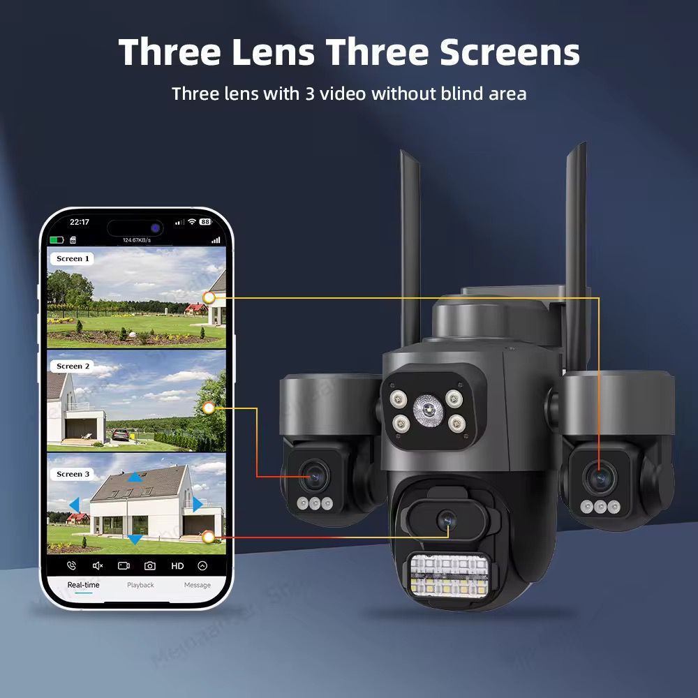Camera Supraveghere WiFi PTZ 3 Lentile Full HD, Vedere Nocturna Color, AI, IP66, A-101