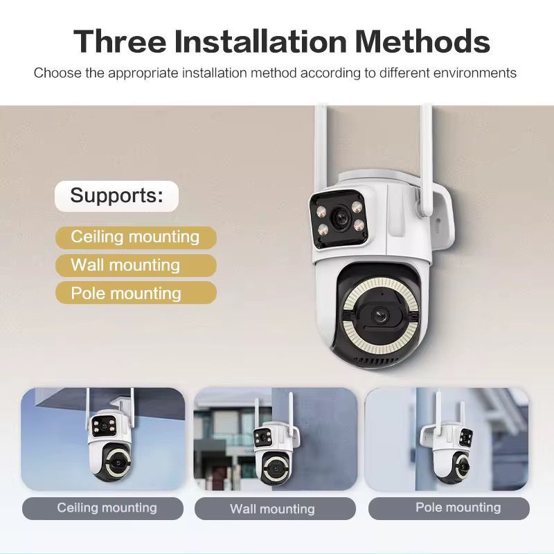 Camera Supraveghere WiFi Dual Lens 6MP PTZ IP66, Vedere Nocturna Color, Tracking Uman, Audio, A-100
