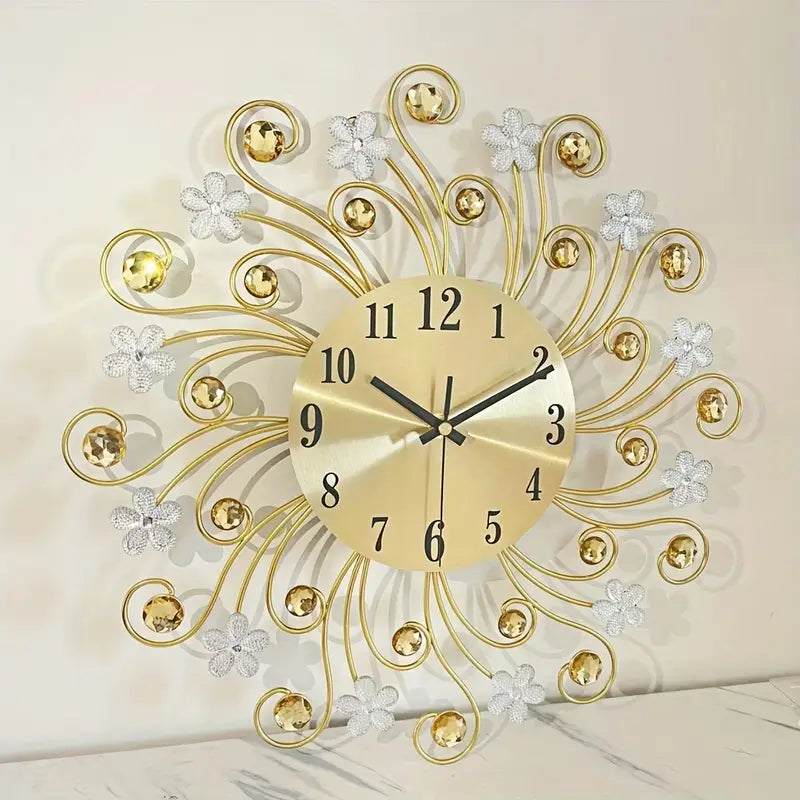 Ceas de perete decorativ tip soare cu floricele 38 cm — Confort Practic Pentru Casa Ta