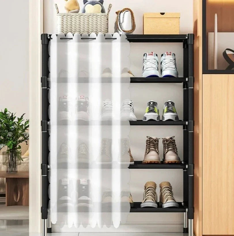 Organizator pantofi 5 rafturi cu Perdea de protectie — Confort Practic Pentru Casa Ta