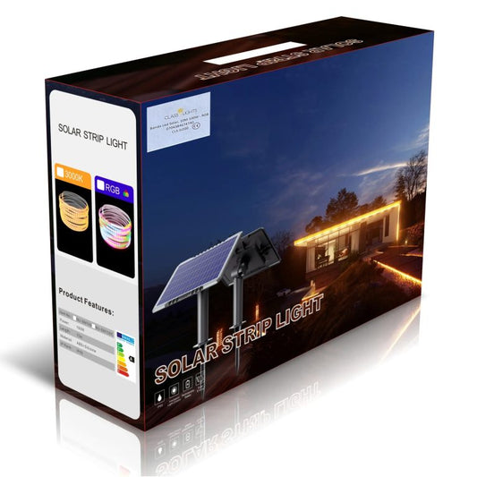 Kit Bandă LED Solară Alb Cald 20m cu Panou Monocristalin 200W și Telecomandă, CLS-IL028