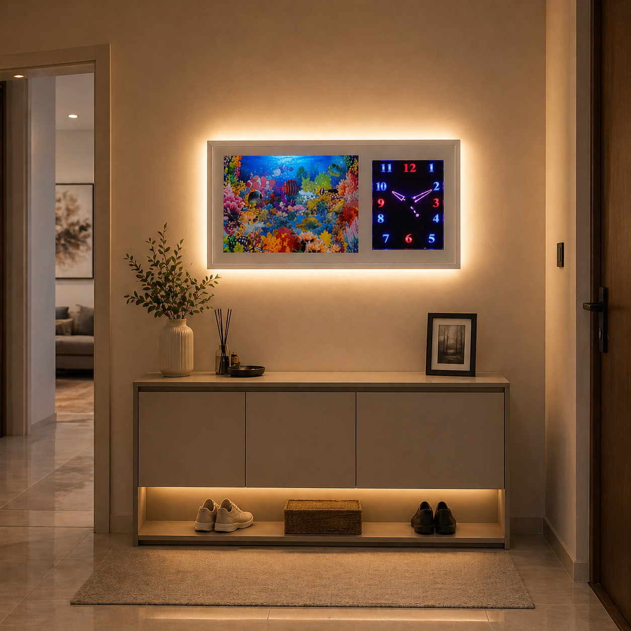 Ceas LED decorativ cu acvariu animat si pesti colorati in — Confort Practic Pentru Casa Ta