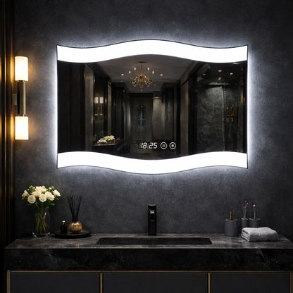Oglinda LED 60 x 80 cm cu Design Ondulat — Confort Practic Pentru Casa Ta