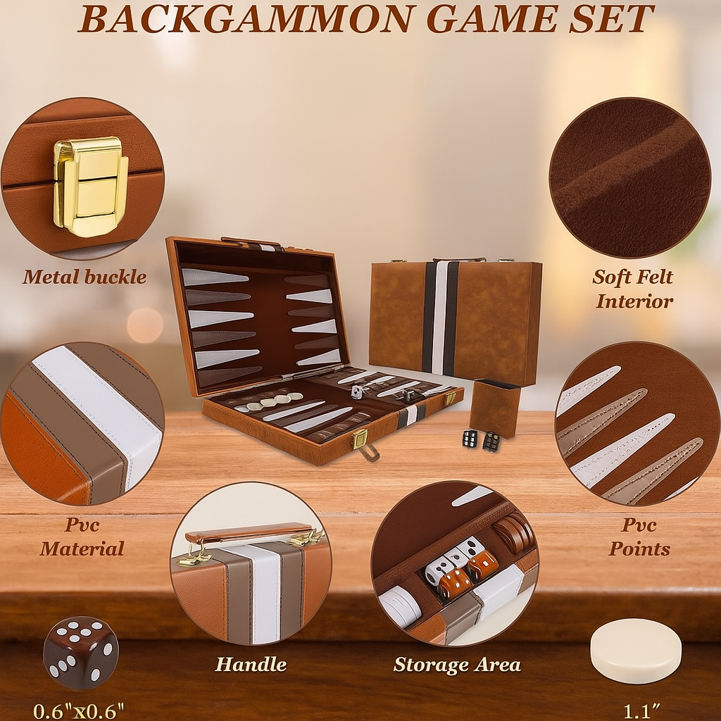 Set de Table Backgammon din piele 40 cm — Mai Mult Confort Oriunde