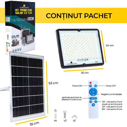 Proiector Solar LED 200W cu Panou Monocristalin, Telecomandă și Protecție IP67, EAZ-IL022