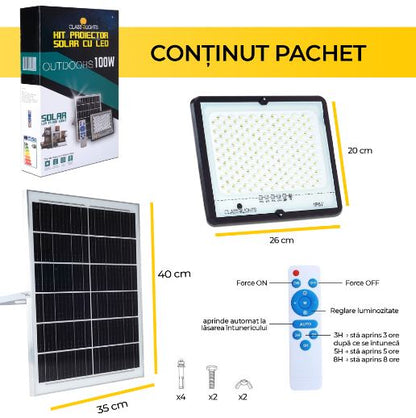 Proiector Solar LED 100W, Kit Complet cu Panou Solar Monocristalin si Protectie IP67, EAZ-IL021