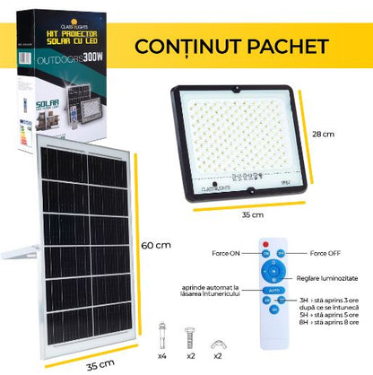 Proiector Solar LED 300W cu Panou Monocristalin, Telecomandă și Protecție IP67, EAZ-IL023