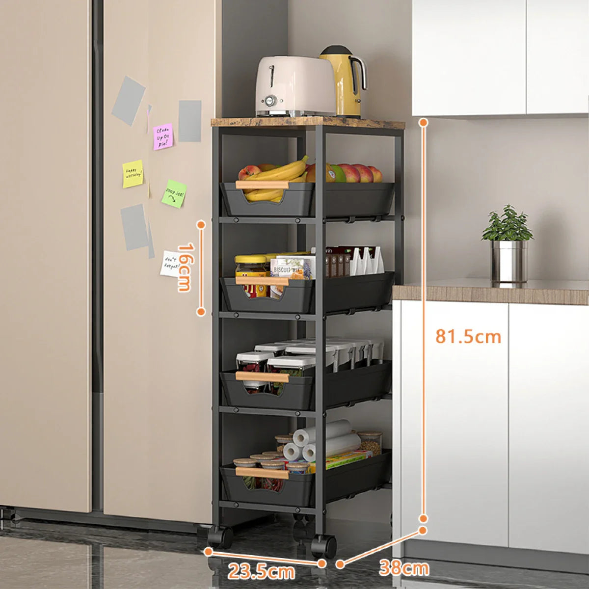 Suport slim portabil cu 5 nivele 38x 23.5 x 81.5 — Mai Mult Confort în Bucătărie