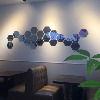 Set 12 oglinzi acrilice autoadezive decorative forma hexagon 20 si — Confort Practic Pentru Casa