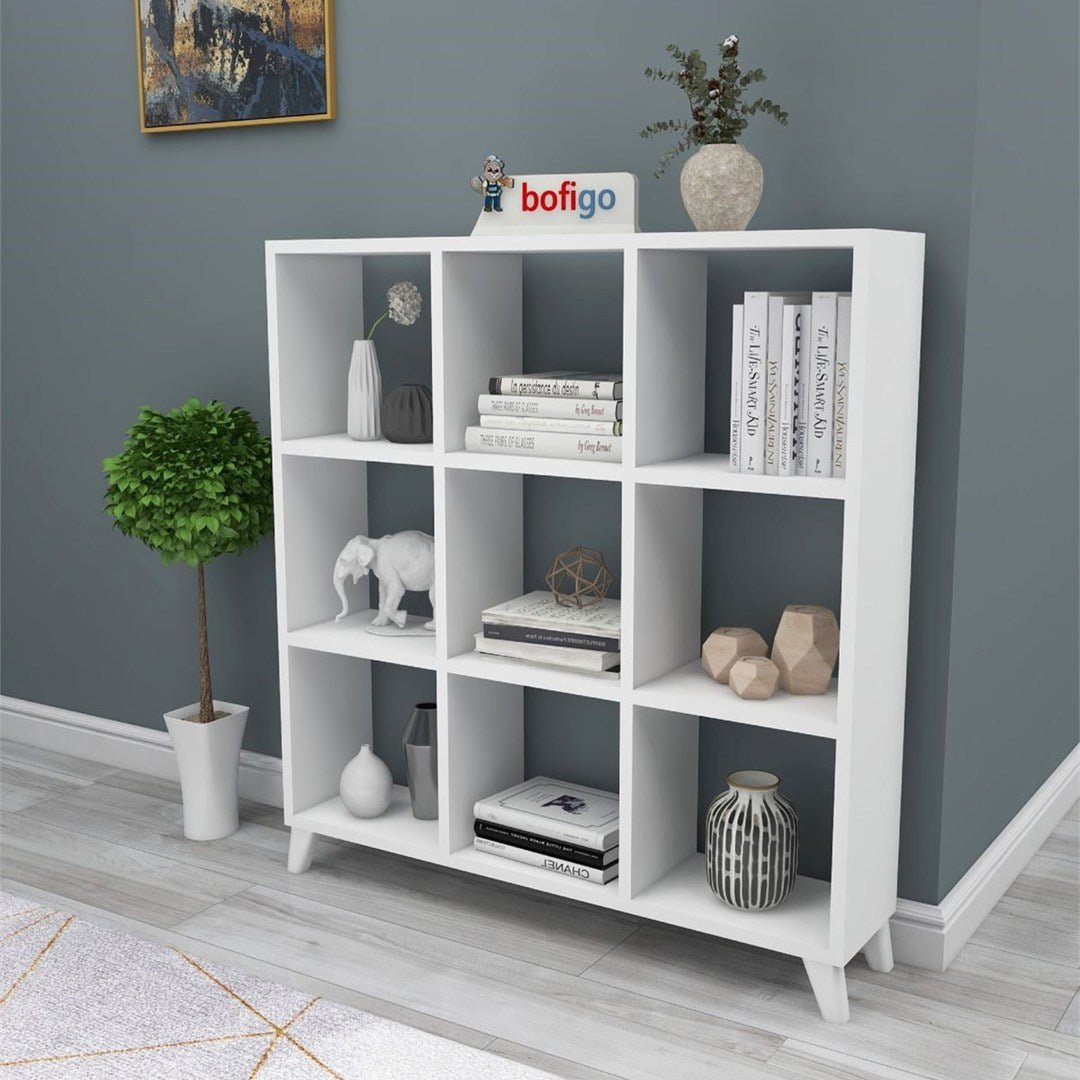 Biblioteca Cub cu 9 compartimente si rafturi etajera carti 100 — Confort Practic Pentru Casa Ta