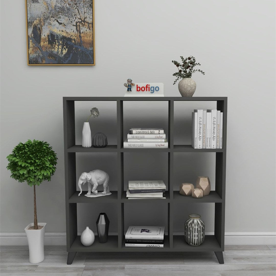 Biblioteca Cub cu 9 compartimente si rafturi etajera carti 100 — Confort Practic Pentru Casa Ta