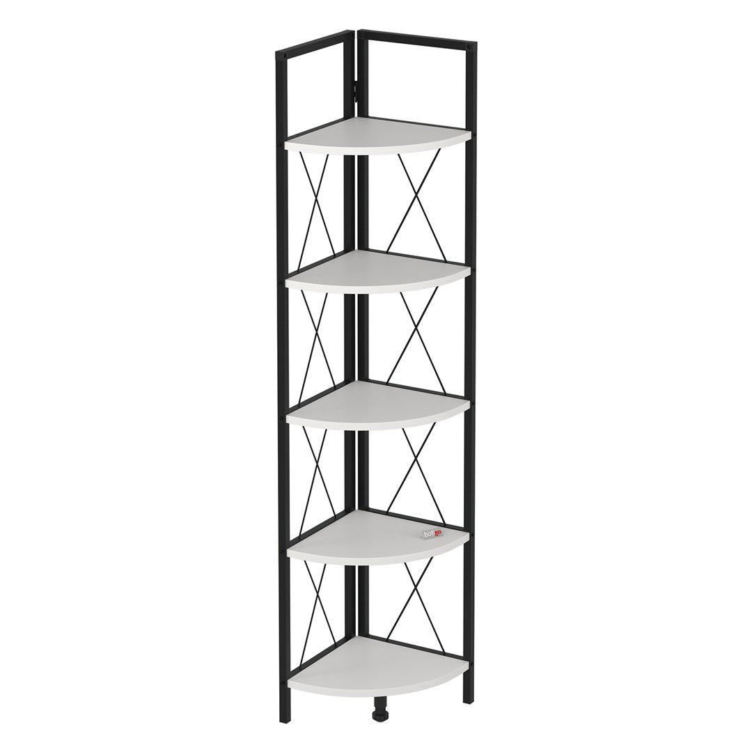 Biblioteca metalica de colt cu 5 rafturi etajera colt 30 — Confort Practic Pentru Casa Ta