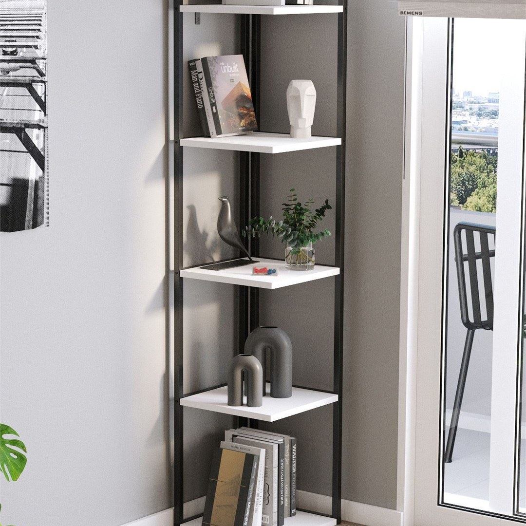 Biblioteca de colt Selanik cu 5 nivele etajera colt 60 — Confort Practic Pentru Casa Ta