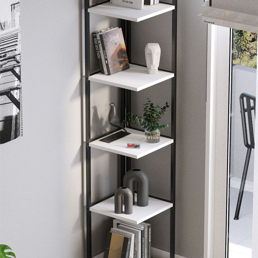 Biblioteca de colt Selanik cu 5 nivele etajera colt 60 — Confort Practic Pentru Casa Ta