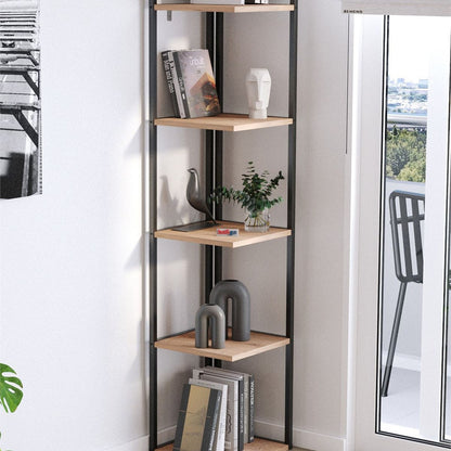 Biblioteca de colt Selanik cu 5 nivele etajera colt 60 — Confort Practic Pentru Casa Ta