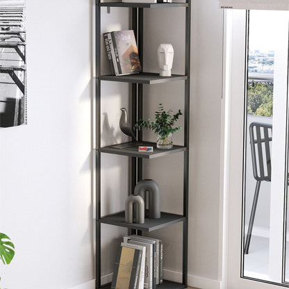 Biblioteca de colt Selanik cu 5 nivele etajera colt 60 — Confort Practic Pentru Casa Ta