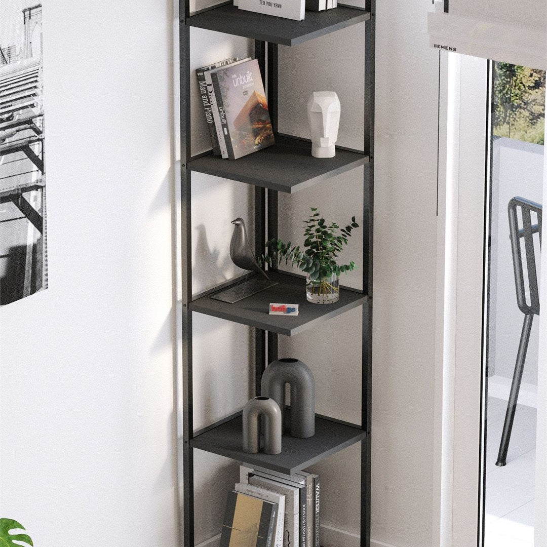 Biblioteca de colt Selanik cu 5 nivele etajera colt 60 — Confort Practic Pentru Casa Ta