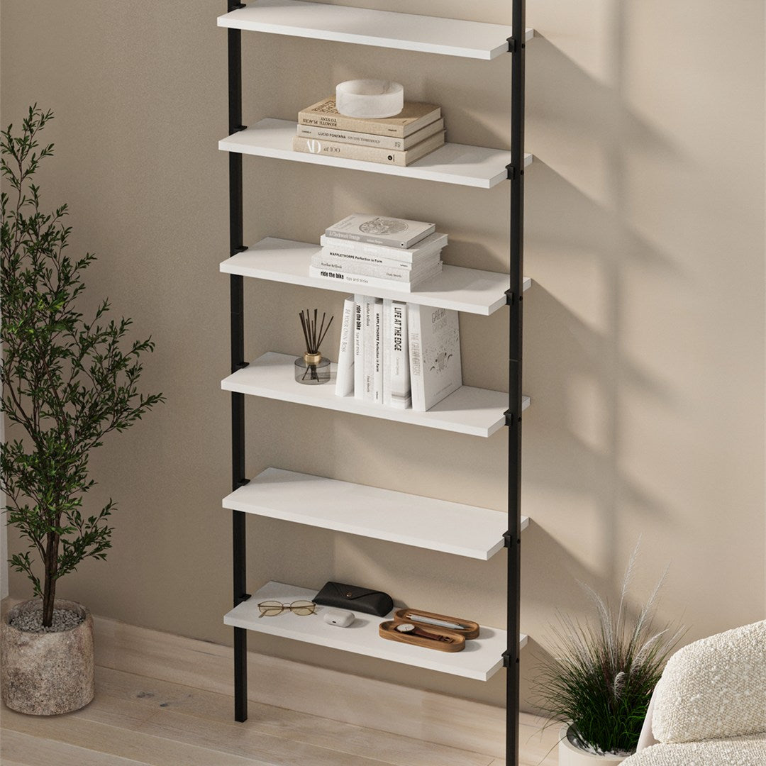 Biblioteca de perete cu 6 rafturi metalice etajera plutitoare 90 — Confort Practic Pentru Casa Ta