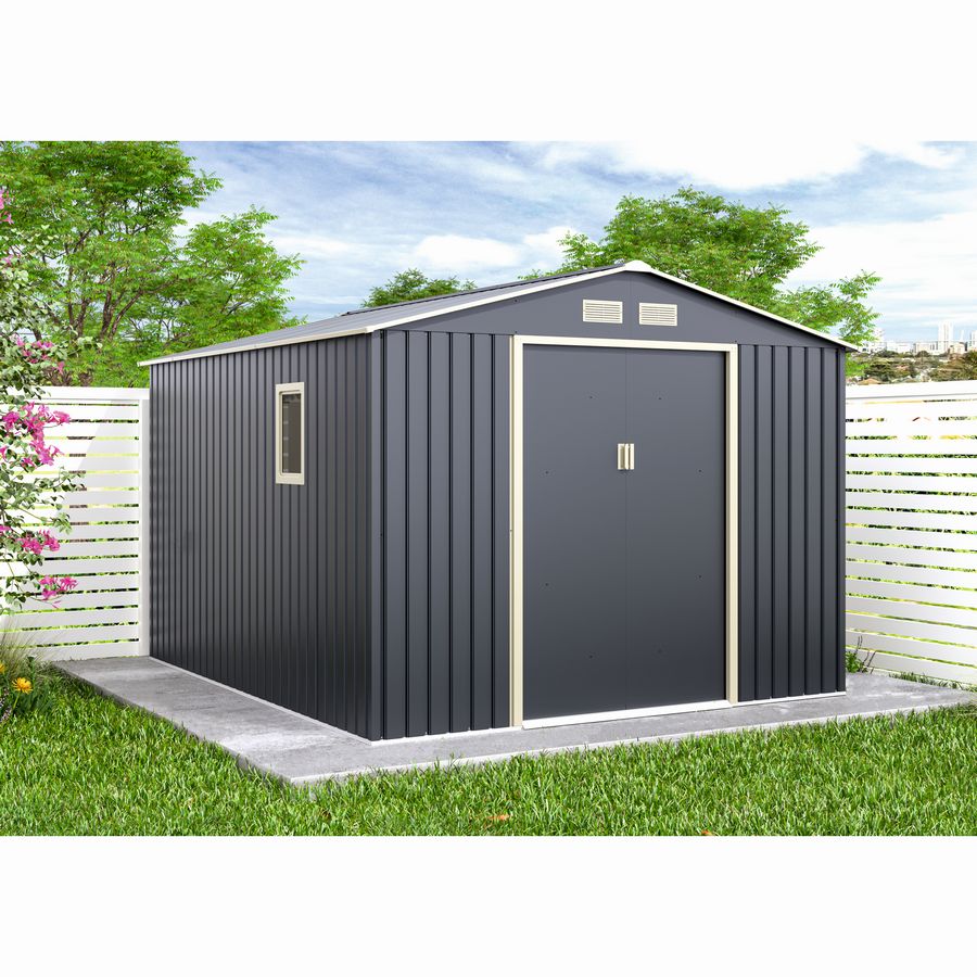 Casuta/magazie de gradina metalica Archer-Plus-E gri/bej 277x322x213 cm