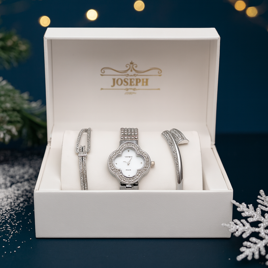 Set Ceas Elegant Dama cu Bratari Decorate cu Cristale — Utilitate Smart Zi de Zi