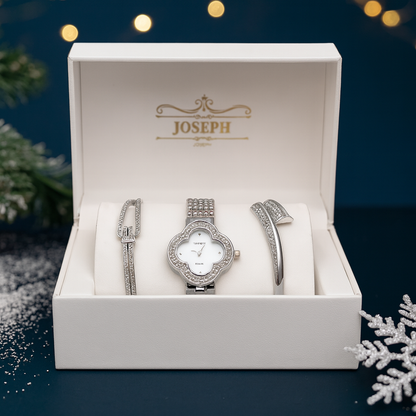 Set Ceas Elegant Dama cu Bratari Decorate cu Cristale — Utilitate Smart Zi de Zi