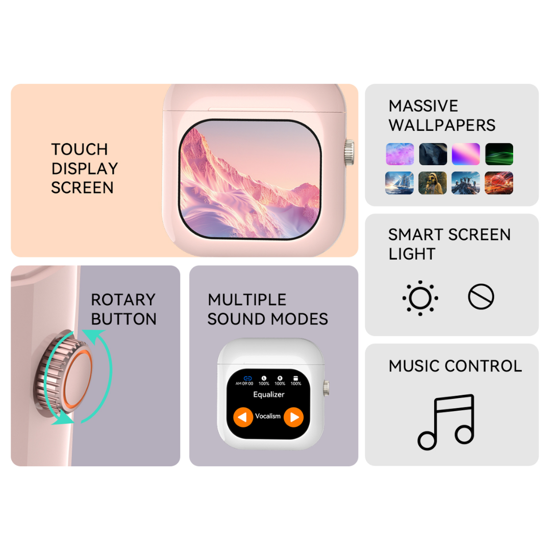 Casti Wireless Bluetooth cu Control Touch si Ecran LCD 2.01 — Utilitate Smart Zi de Zi
