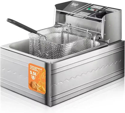 Friteuză Electrică cu Ulei, 2500W, Inox, Coș Detașabil și Termostat, M-130