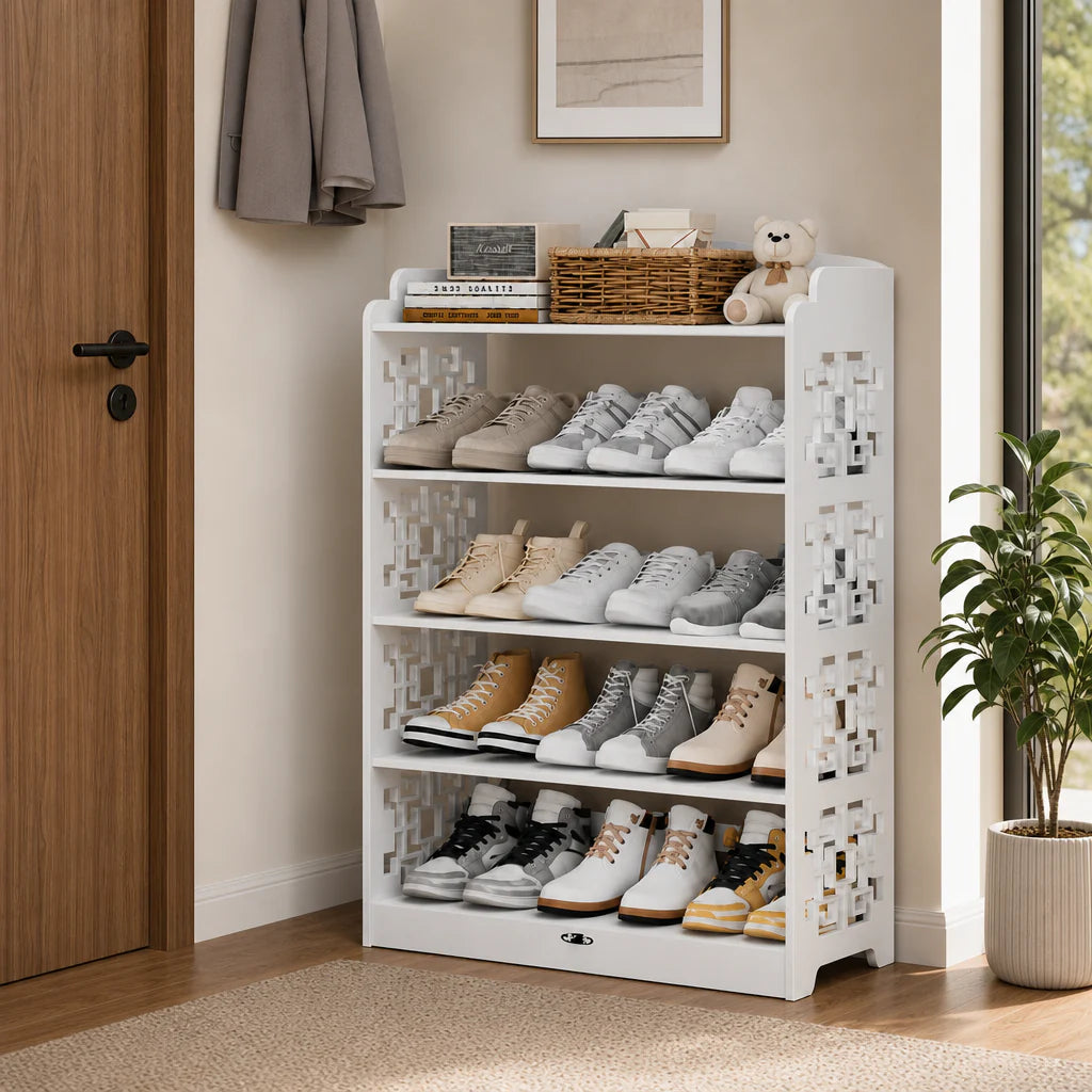 Pantofar din Lemn Alb cu 5 Rafturi, 90x24x62 cm, A-182-6