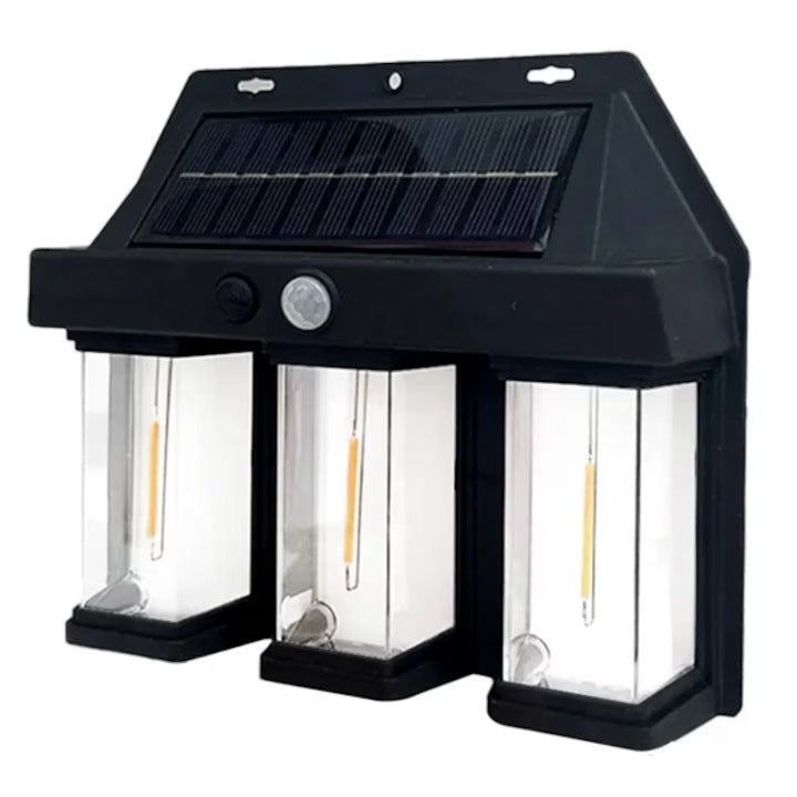 Lampa Solara de Gard cu 3 Becuri LED, Iluminare Exterior fara Cabluri, M-109