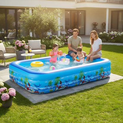 Piscină Gonflabilă cu 3 Inele, 2.6 m, Mare, Dreptunghiulară, pentru Familie