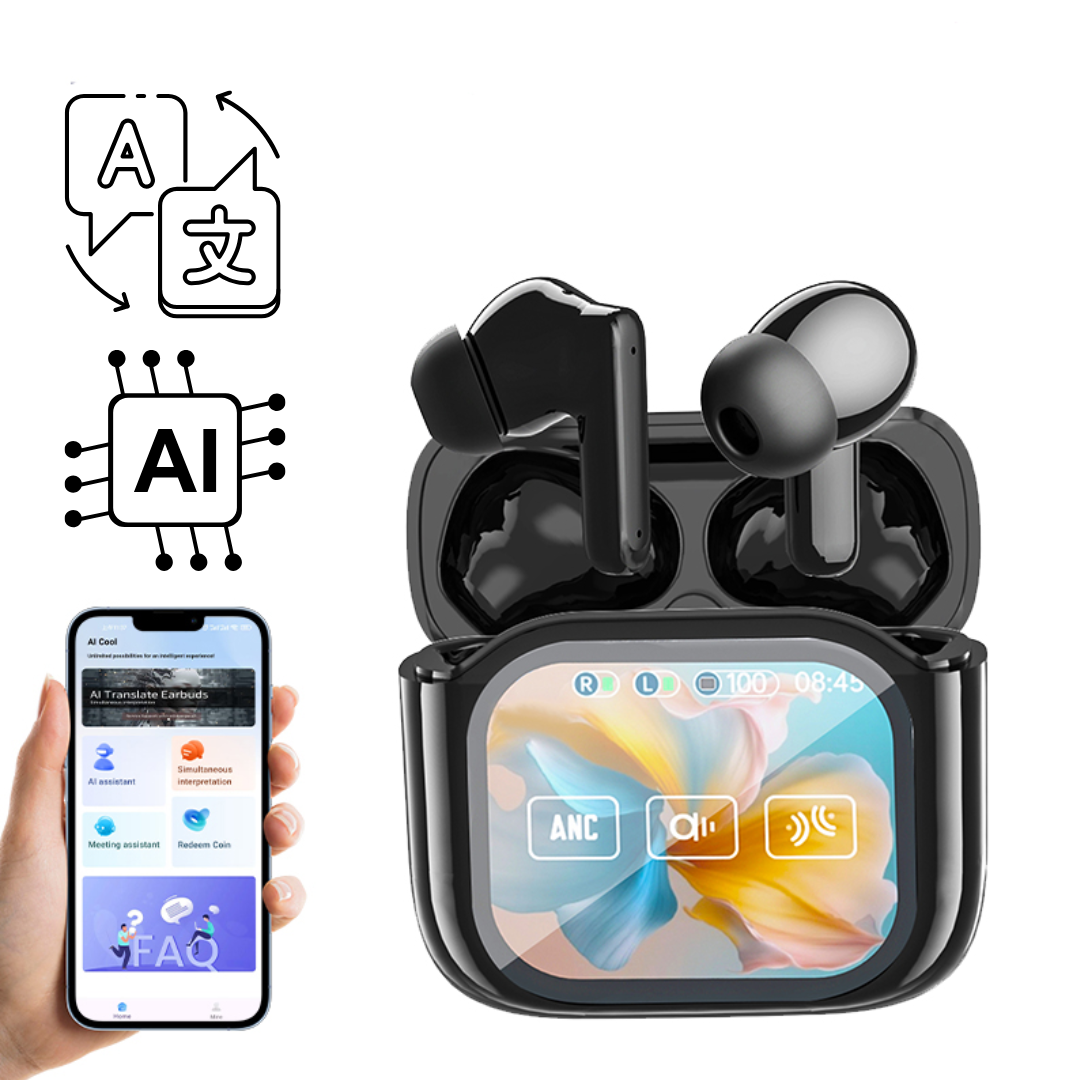 Casti Wireless cu Translator AI Bluetooth si Ecran Digital cu — Utilitate Smart Zi de Zi