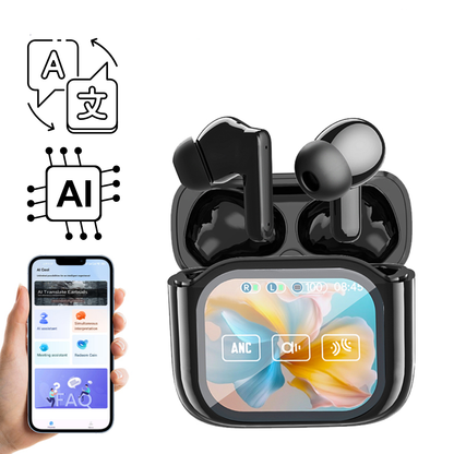 Casti Wireless cu Translator AI Bluetooth si Ecran Digital cu — Utilitate Smart Zi de Zi