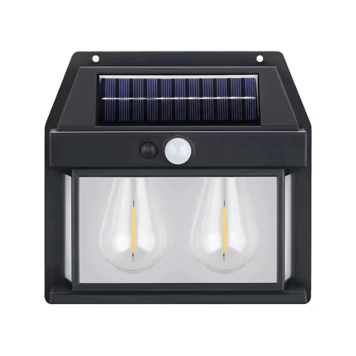 Lampa Solara de Perete cu 2 Becuri, Aspect Felinar, A-136-15
