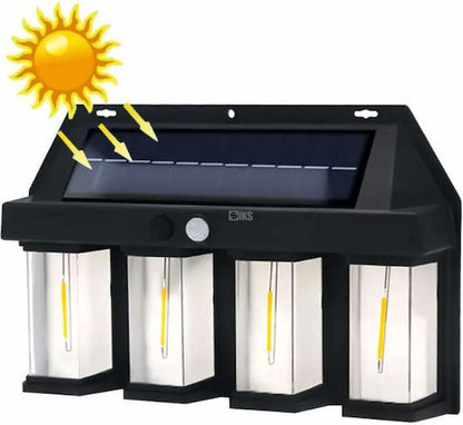 Lampa Solara de Gard cu 4 Becuri LED, Iluminare Exterior fara Cabluri, M-110
