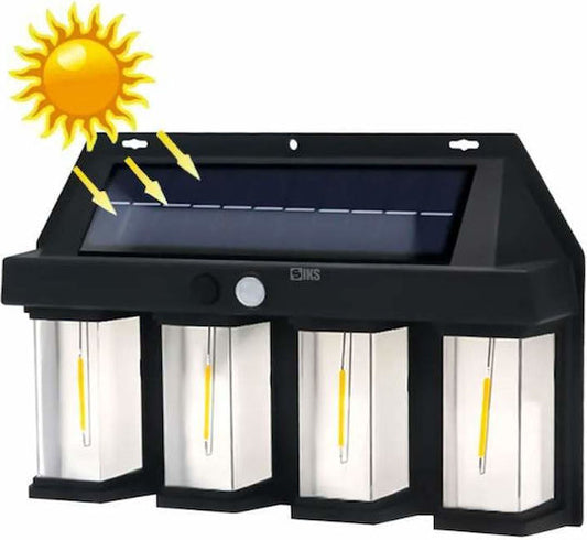 Lampa Solara de Gard cu 4 Becuri LED, Iluminare Exterior fara Cabluri, M-110
