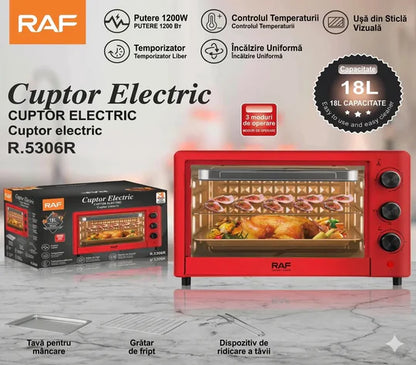 Cuptor Electric 18L cu Termostat și Timer, Compact, Roșu, M-134
