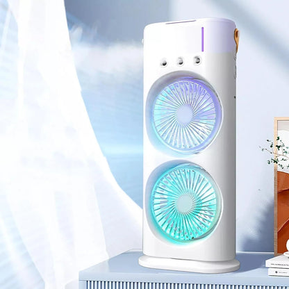 Ventilator Dublu cu Umidificator si Telecomanda, Racire cu Ceata Fina, Portabil, M-100